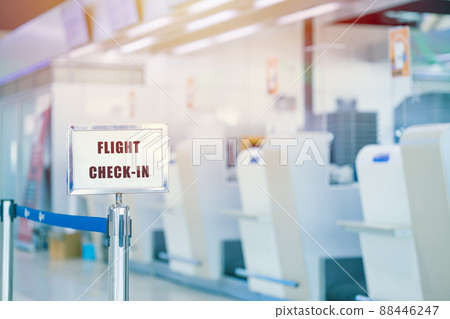 Airline flight counter check-in gate in Airport terminal international departure area. 88446247