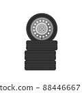 Set of car tyres for the tyre shop. 88446667