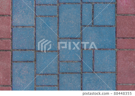 Gray sidewalk tile street stone city road abstract urban pattern color red blue pink design texture paving background 88448355