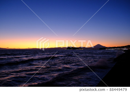 Mt. Fuji and Enoshima in the magic hour Mt. Fuji and Enoshima in the magic hour 88449479