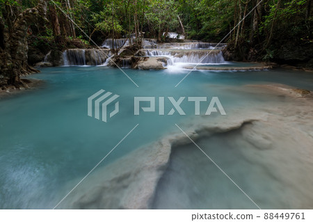 Erawan Waterfall,beautiful waterfall deep forest in Thailand Erawan Waterfall,beautiful waterfall deep forest in Thailand 88449761