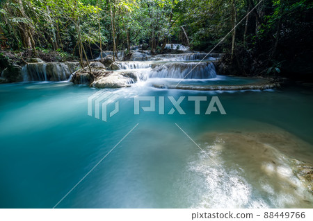 Erawan Waterfall,beautiful waterfall deep forest in Thailand Erawan Waterfall,beautiful waterfall deep forest in Thailand 88449766