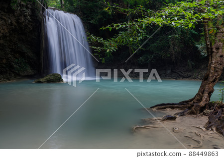 Erawan Waterfall,beautiful waterfall deep forest in Thailand Erawan Waterfall,beautiful waterfall deep forest in Thailand 88449863