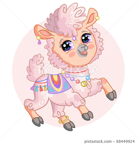 Cute Cartoon pink alpaca vector isolated illustration 88449924