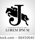 Jumping horse logo. Derbi. Equestrian Events. Show Jumping Competition. Sport. Icons and design elements. Initial letter J. Monogram. Typographic logotype. Vector Illustration 88450640