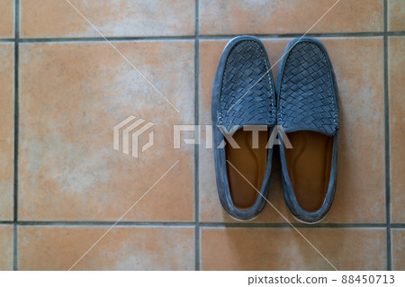 Navy blue men's casual leather shoes 88450713