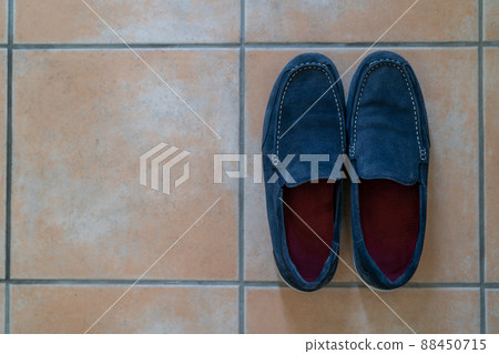 Navy blue men's casual leather shoes Navy blue men's casual leather shoes 88450715