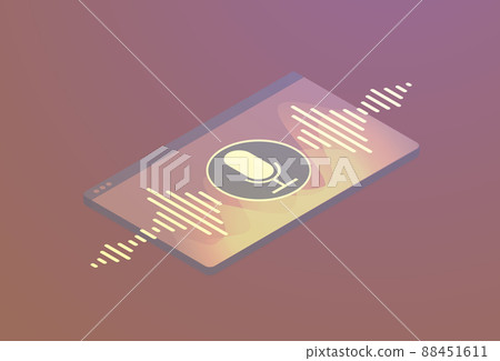 Voice recognition isometric vector concept. Artificial Intelligence and personal sound assistant. Sound waves and microphone icon. 88451611