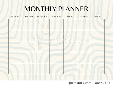 Creative pastel colored monthly planner template. Abstract stripes blank printable goal setting sheet Creative pastel colored monthly planner template. Abstract stripes blank printable goal setting sheet 88452123