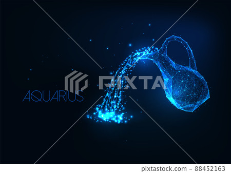 Futuristic clean, purified freshwater concept with glowing jug with pouring water isolated on dark blue 88452163