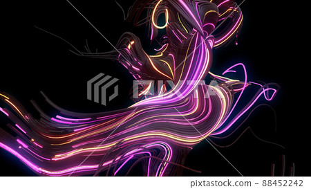 3d render. Purple curl noise flash. Concept of neural network, artificial intelligence. AI signals. Abstract bg with curved glow lines, running neon lights like garland or lightnings. 3d render. Purple curl noise flash. Concept of neural network, artificial intelligence. AI signals. Abstract bg with curved glow lines, running neon lights like garland or lightnings. 88452242