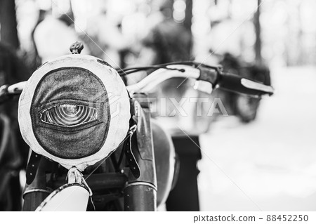 Old Tricar, Three-Wheeled Motorbike Of Wehrmacht, Armed Forces Of Germany Of World War II Time In Winter Forest. Photo In Black And White Colors 88452250