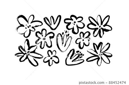 Hand drawn black ink drawing wild flowers Hand drawn black ink drawing wild flowers 88452474