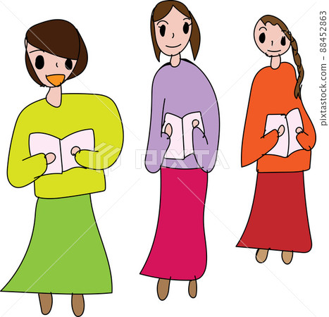 三個女人大聲朗讀的插圖 三個女人大聲朗讀的插圖 88452863