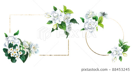 Two floral golden frames, hand drawn vector 88453245