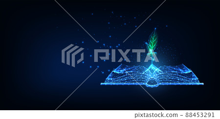 Futuristic eco education concept with glowing low polygonal book and sprout Futuristic eco education concept with glowing low polygonal book and sprout 88453291