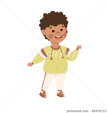 Little Boy Standing and Talking to Somebody Engaged in Friendly Communication Vector Illustration Little Boy Standing and Talking to Somebody Engaged in Friendly Communication Vector Illustration 88454215