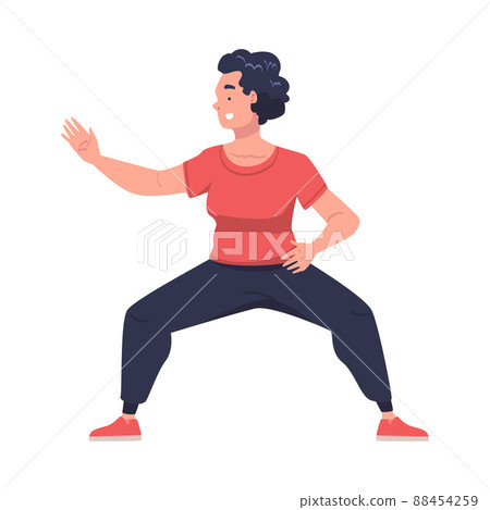 Woman Character Practicing Tai Chi and Qigong Exercise as Internal Chinese Martial Art Vector Illustration Woman Character Practicing Tai Chi and Qigong Exercise as Internal Chinese Martial Art Vector Illustration 88454259
