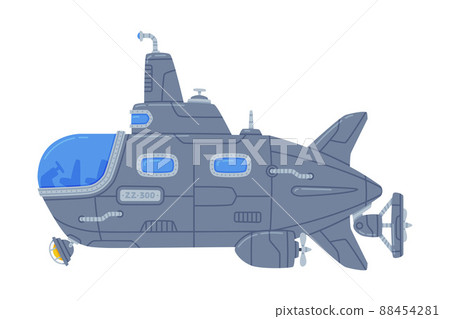 Blue Submarine Watercraft Swimming Underwater Vector Illustration Blue Submarine Watercraft Swimming Underwater Vector Illustration 88454281