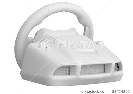 Realistic leather steering wheel isolated on a white monochrome background. 3D render of streaming gear for cloud gaming and racing or gamer workspace concept 88454293