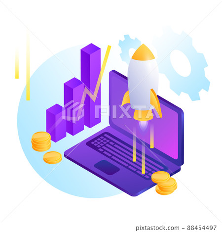 Startup projects Illustration. Computer, Graph,... - Stock Illustration ...