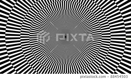 Rounded Optical Illusion. Black and White Striped Hypnotic Horizontal Background.  88454503