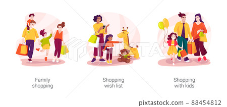 Family shopping time isolated cartoon vector illustration set 88454812