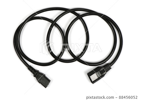 Black wire C13 female and C14 male connector power plug, isolated on white. 88456052