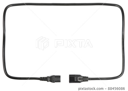 Black wire C13 female and C14 male connector power plug, in the form of a frame with an internal space for an inscription, isolated on white. 88456086