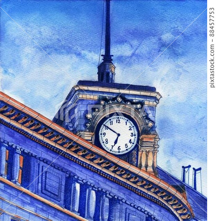 Tokyo Ginza Clock Tower Watercolor / Pen Drawing 88457753