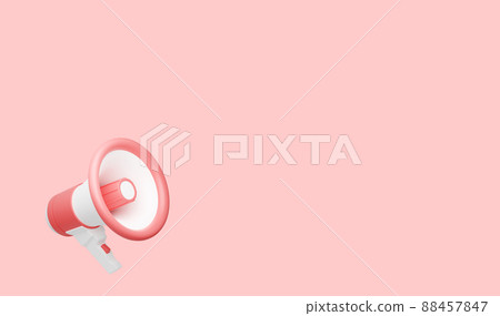 Loudspeaker 3d render - pink megaphone banner with empty space for text for announcement or advertising message. Loudspeaker 3d render - pink megaphone banner with empty space for text for announcement or advertising message. 88457847