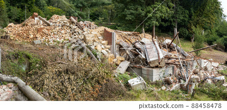A ruins of a demolished building in nature 88458478
