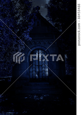 Family tomb in the cemetery with moonlight 88458488