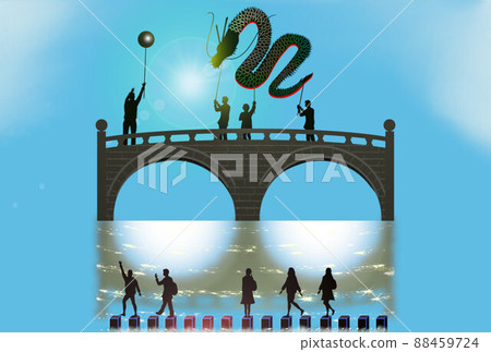Nagasaki domestic tourism image People watching from the stepping stones of the dragon dance at Meganebashi Nagasaki domestic tourism image People watching from the stepping stones of the dragon dance at Meganebashi 88459724