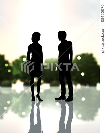 Black silhouettes of men and women in suits staring at each other 88460076