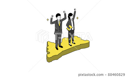 A smiling business person standing on a map of Miyazaki Prefecture, 3D illustrations, vector illustrations 88460829