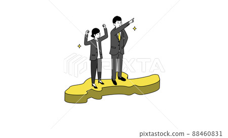 A smiling business person standing on a map of Okinawa Prefecture, 3D illustrations, vector illustrations A smiling business person standing on a map of Okinawa Prefecture, 3D illustrations, vector illustrations 88460831