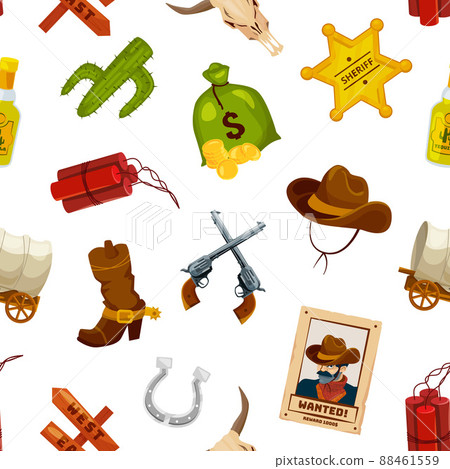cartoon wild west elements pattern or background illustration 88461559