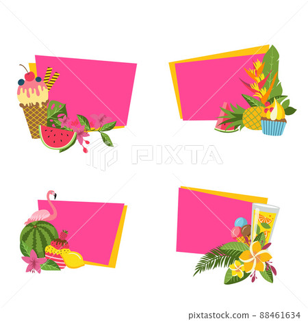 flat cute summer elements, cocktails, flamingo stickers 88461634