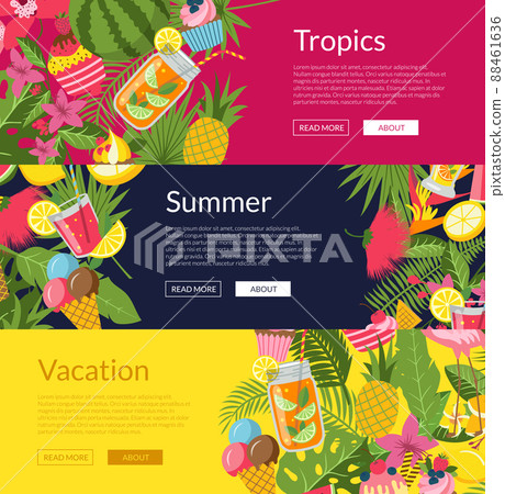 flat summer , cocktails, flamingo, palm banner 88461636
