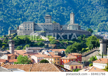 Castelgrande Castle on Alpine foothills in Swiss town of Bellinzona Castelgrande Castle on Alpine foothills in Swiss town of Bellinzona 88461766