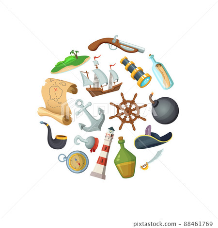 cartoon sea pirates in circle shape illustration cartoon sea pirates in circle shape illustration 88461769