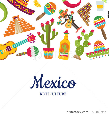 flat Mexico attributes background with place for text illustration 88461954