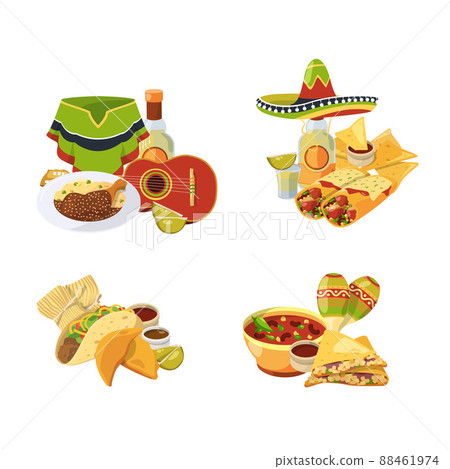 cartoon mexican food piles set isolated on white background illustration 88461974