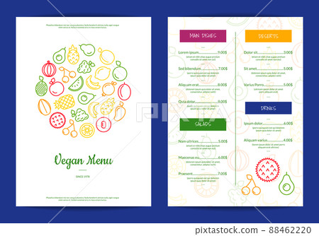 line fruits icons vegan cafe menu 88462220