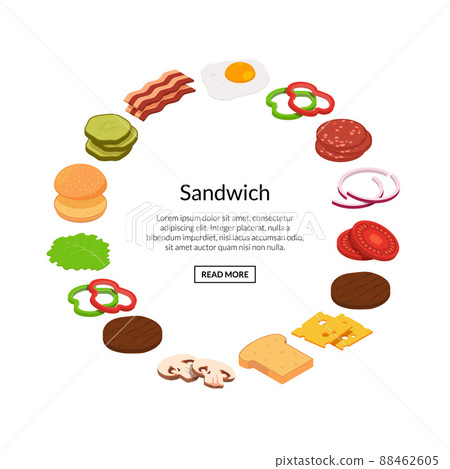 isometric burger ingredients illustration color flat 88462605