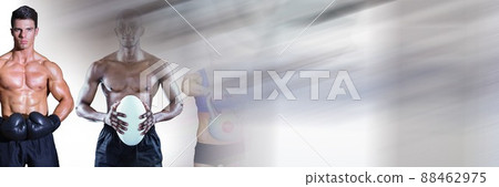 Blur effect with copy space against caucasian male boxer and african american rugby player 88462975
