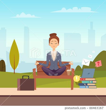 Businesswoman meditation in the city park illustration Businesswoman meditation in the city park illustration 88463167