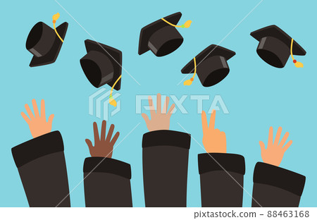Students throw graduation caps into the air background Students throw graduation caps into the air background 88463168