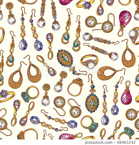 Jewelry seamless pattern. earrings and rings... - Stock Illustration ...